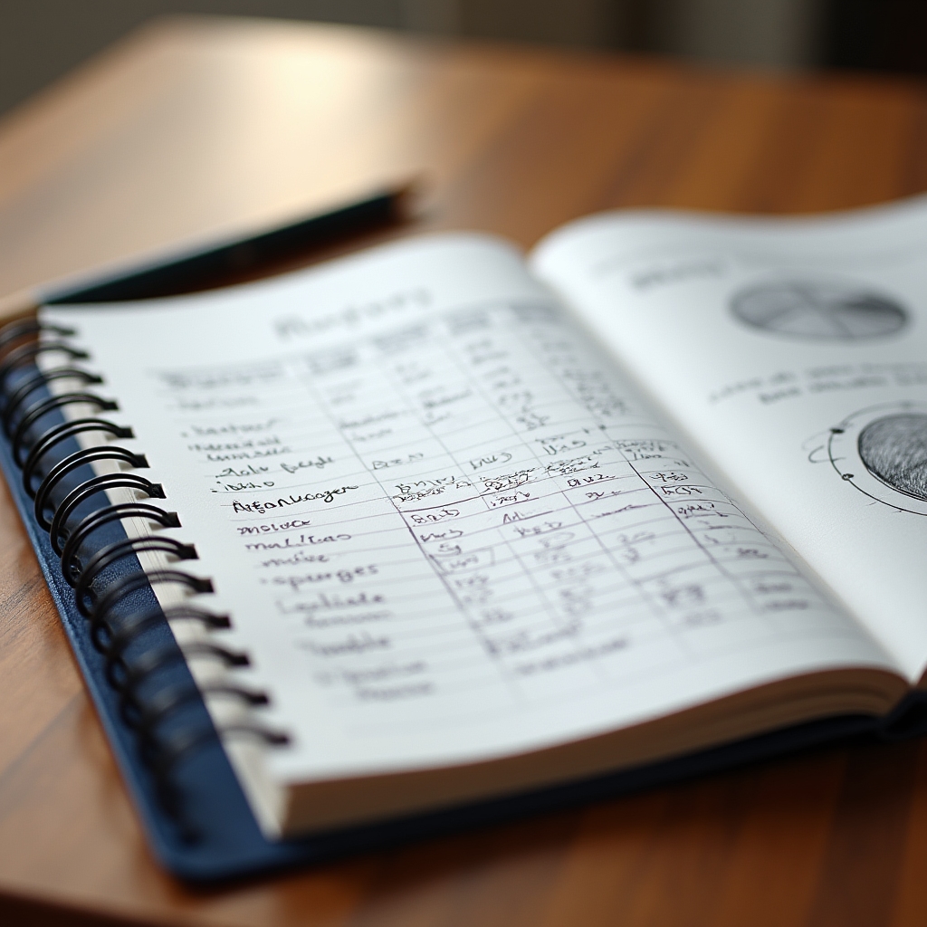 Household budget notebook with Mexican peso amounts