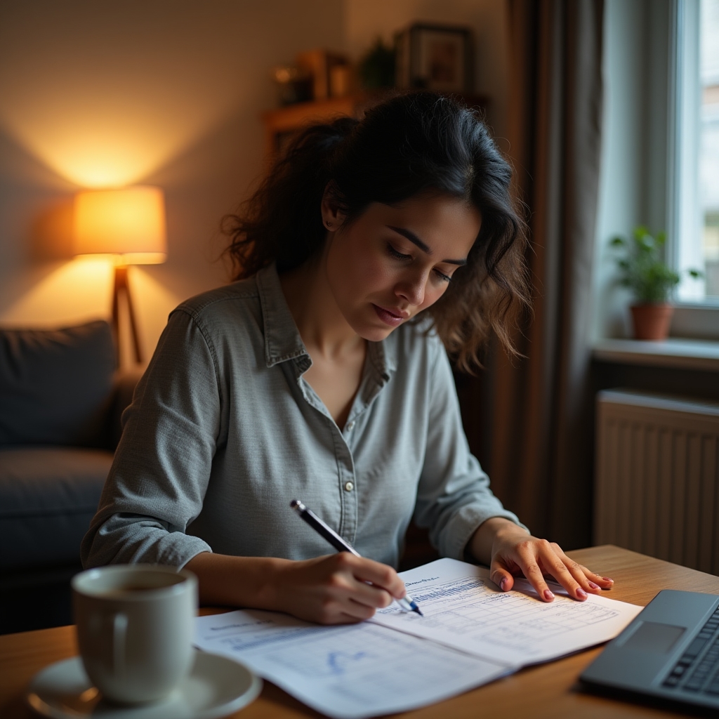 Family reviewing household finances together